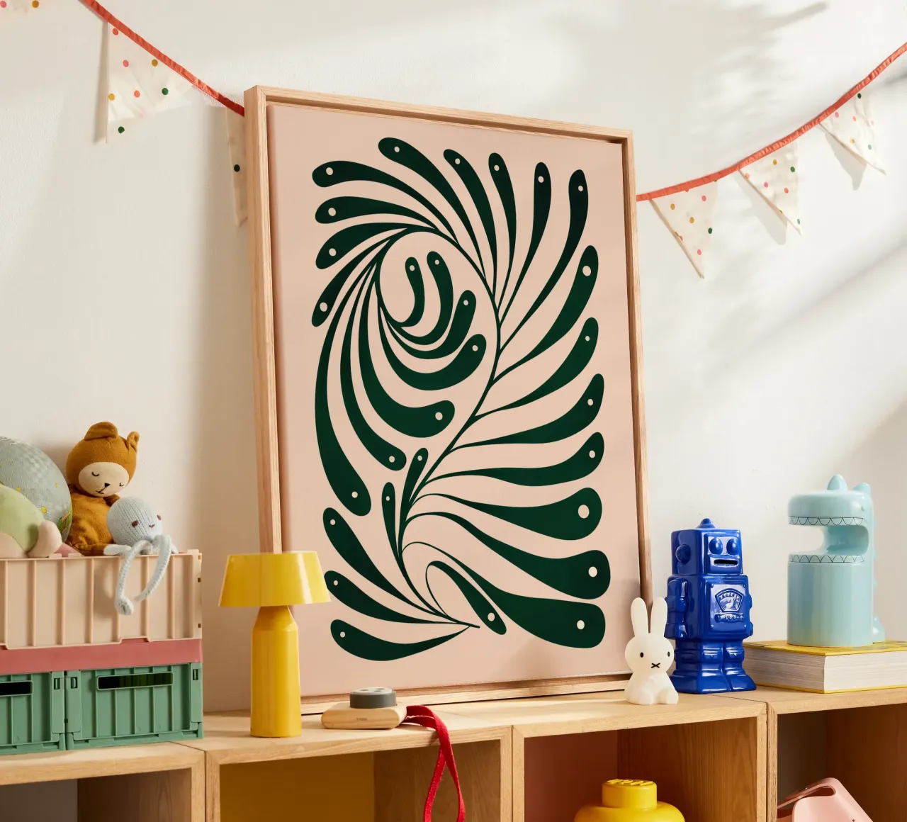 Abstract Green Leaf Swirl – Modern Botanical Art canvas with Floater frame by Dream Print Designs