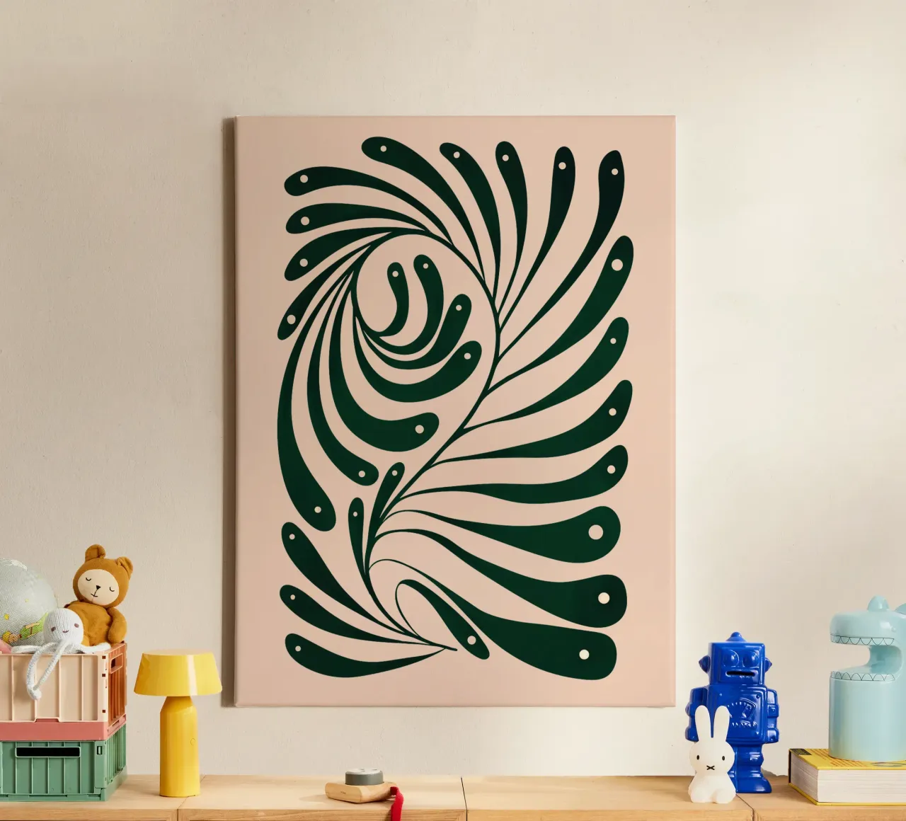 Abstract Green Leaf Swirl – Modern Botanical Art canvas with Floater frame by Dream Print Designs