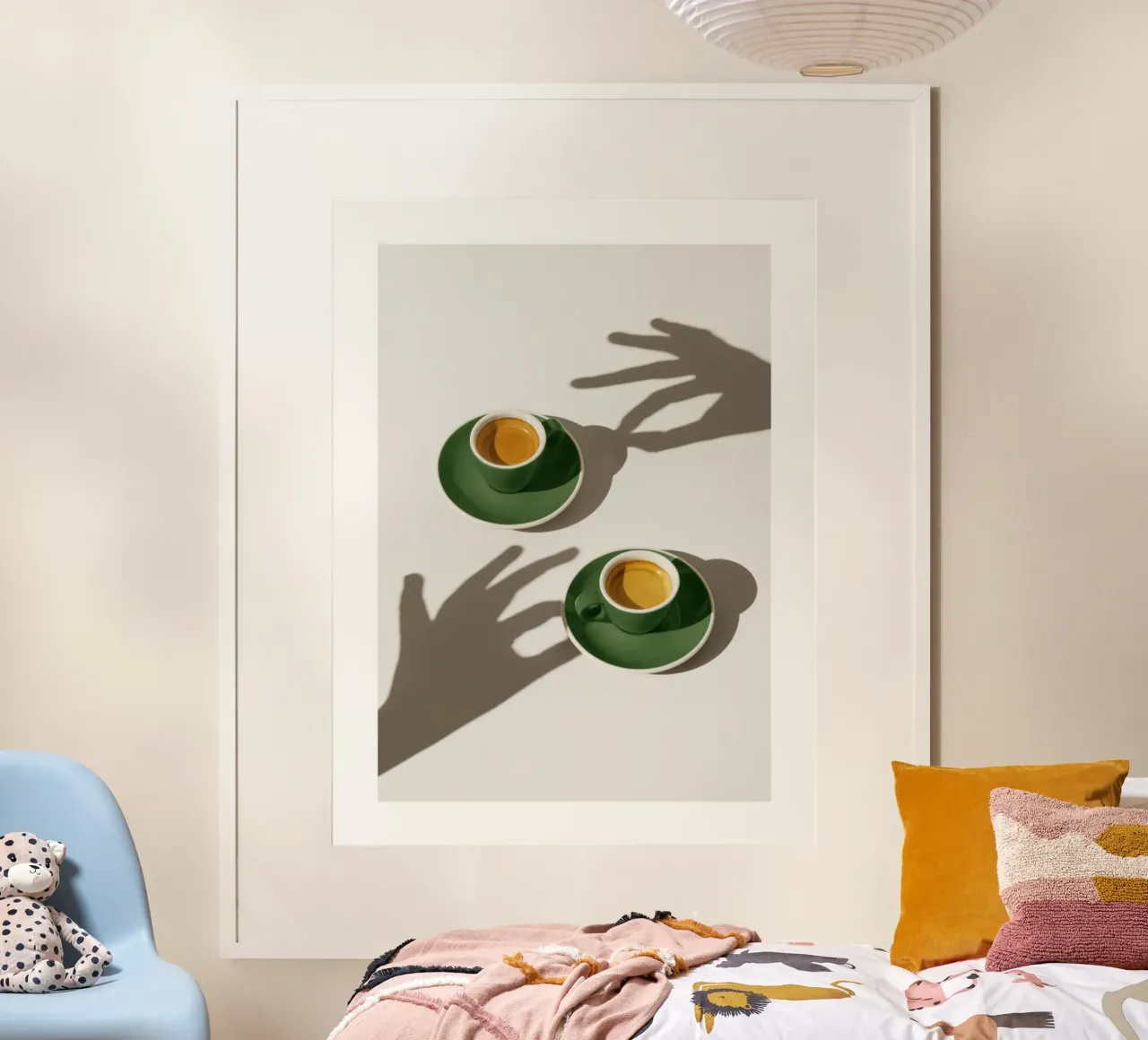 Tazze di caffè verde poster con telaio in legno da mary shop
