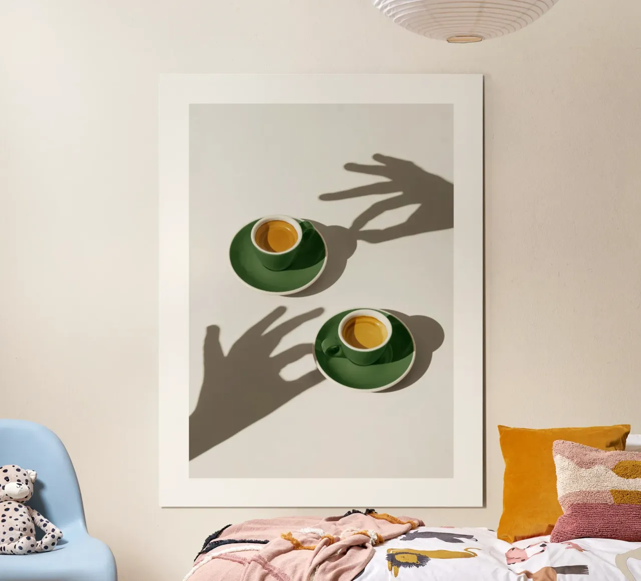 Tazze di caffè verde poster con telaio in legno da mary shop