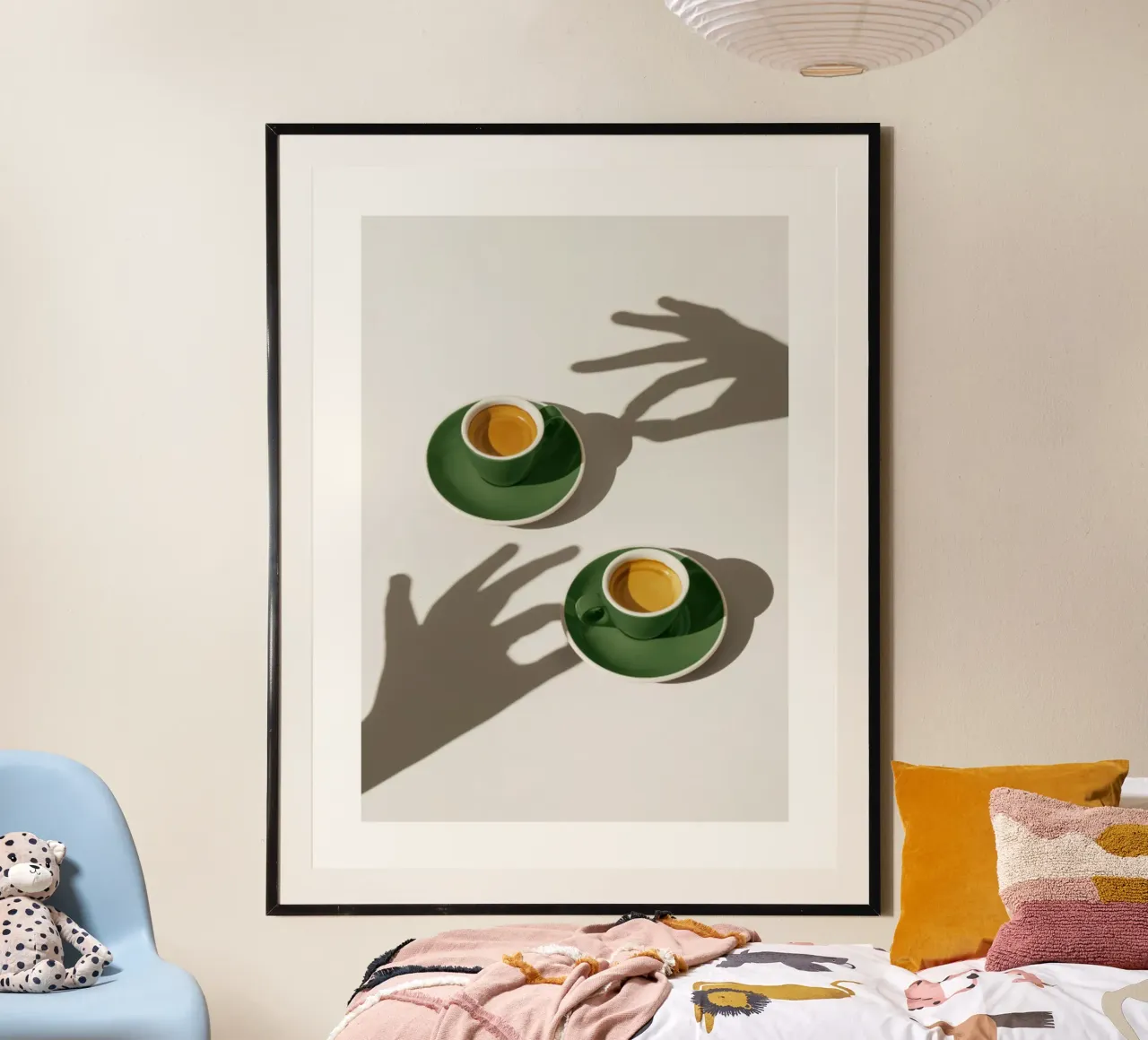 Tazze di caffè verde poster con telaio in legno da mary shop