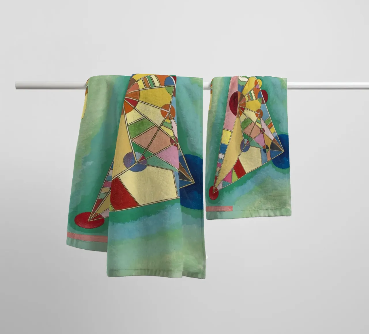 Wassily Kandinsky - Colourful in triangle- Abstract Art towel by Aesthetic Muse