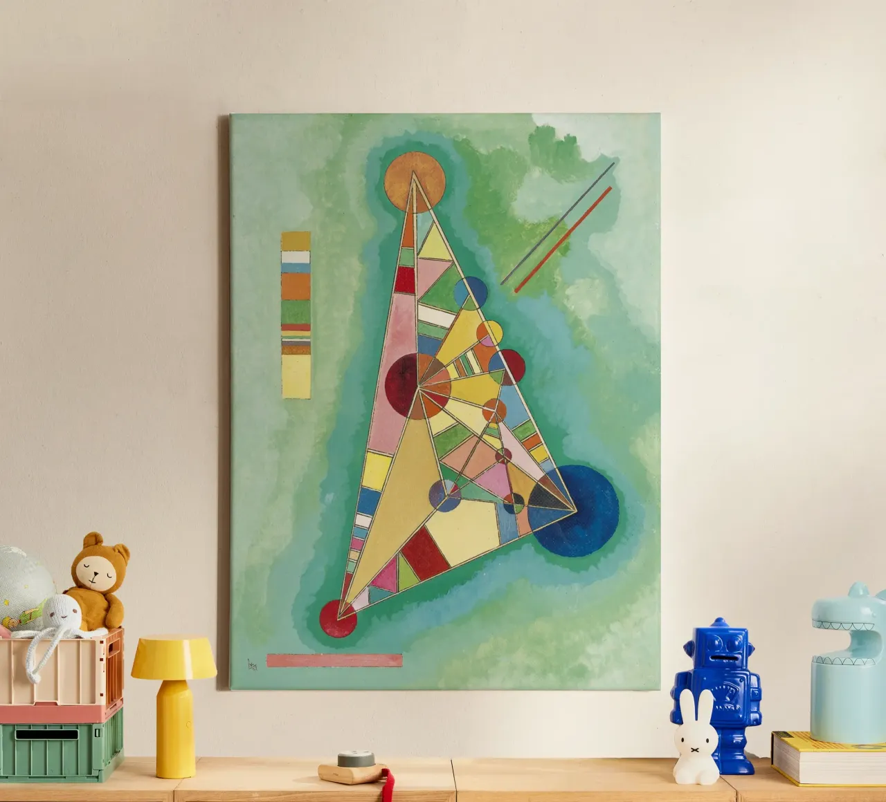 Wassily Kandinsky - Kleurrijk in driehoek- Abstracte Kunst canvas met Baklijst van Aesthetic Muse