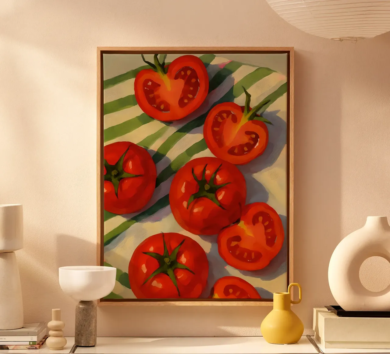 Pomodori freschi su telo a righe tela con Cornice a cassetta da 🎨 Point and Art