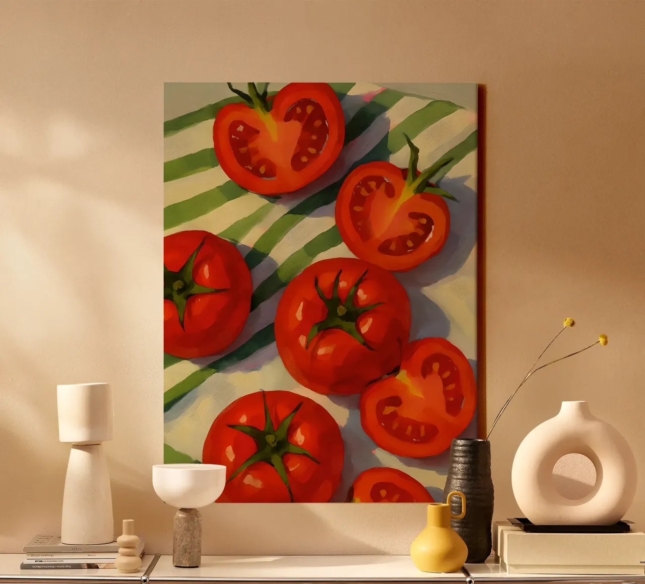 Pomodori freschi su telo a righe tela con Cornice a cassetta da 🎨 Point and Art