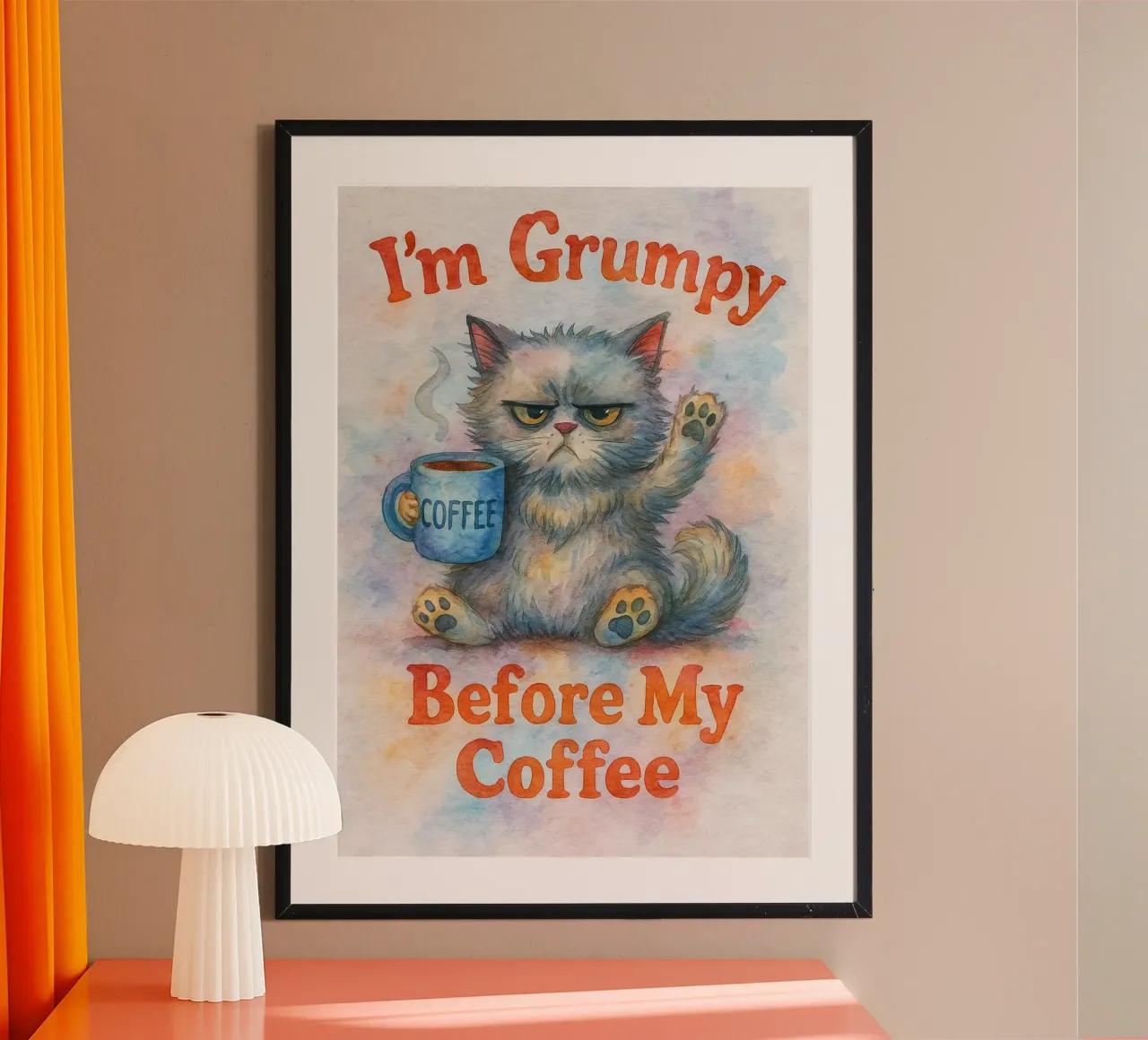 im grumpy before my coffee funny cat poster con marco de madera de limous