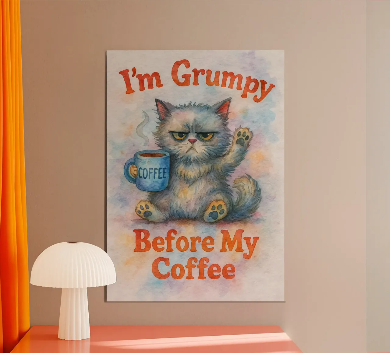 im grumpy before my coffee funny cat poster con marco de madera de limous