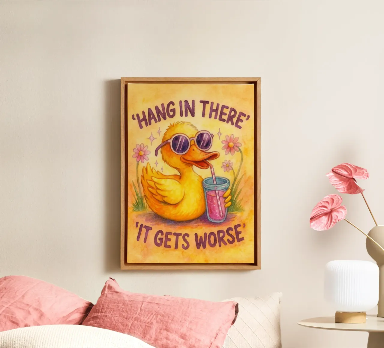 it get worse funny duck canvas with Floater frame by limous