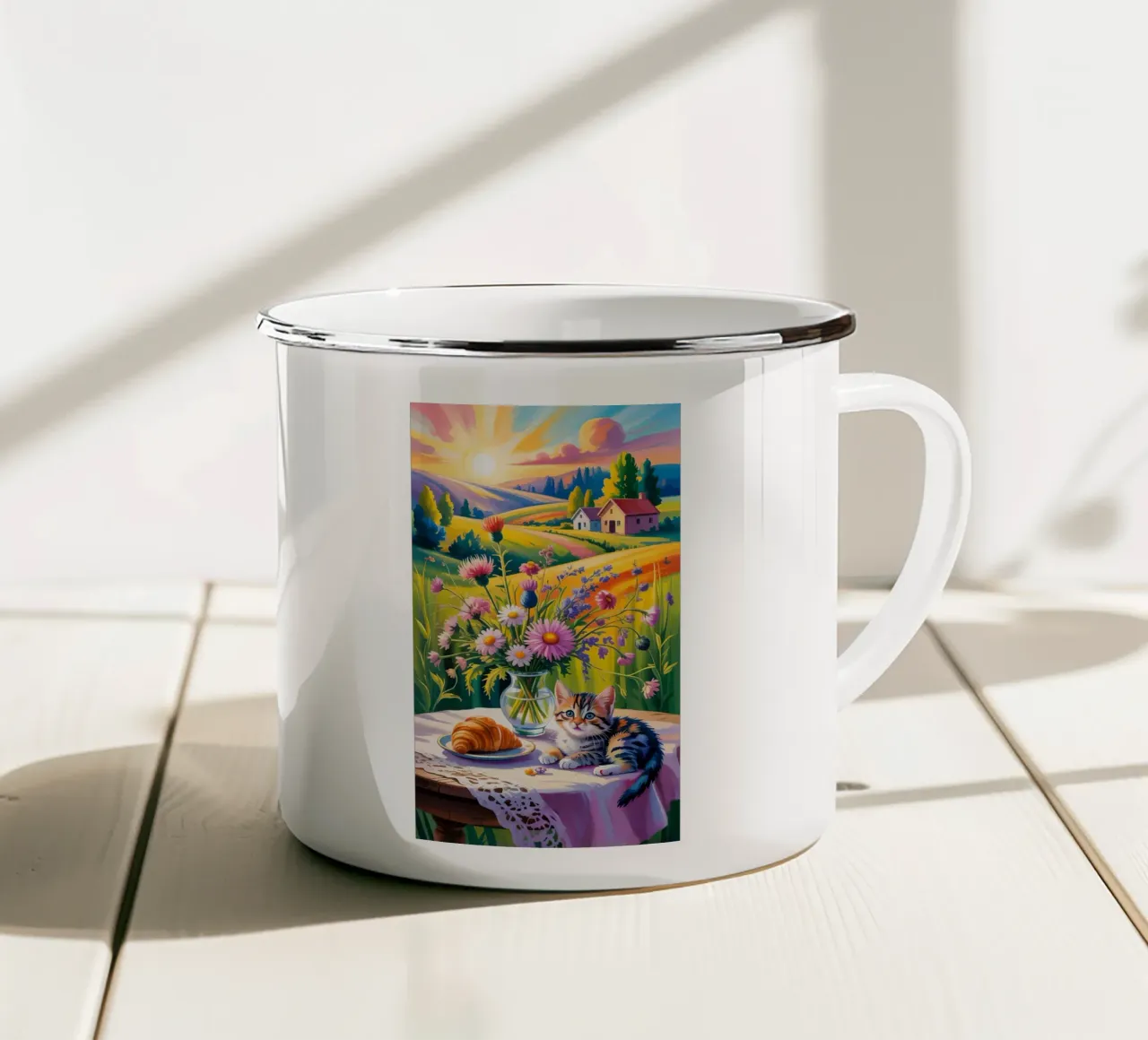 Cute Cat In The Garden tazza in smalto da Jeff Studio