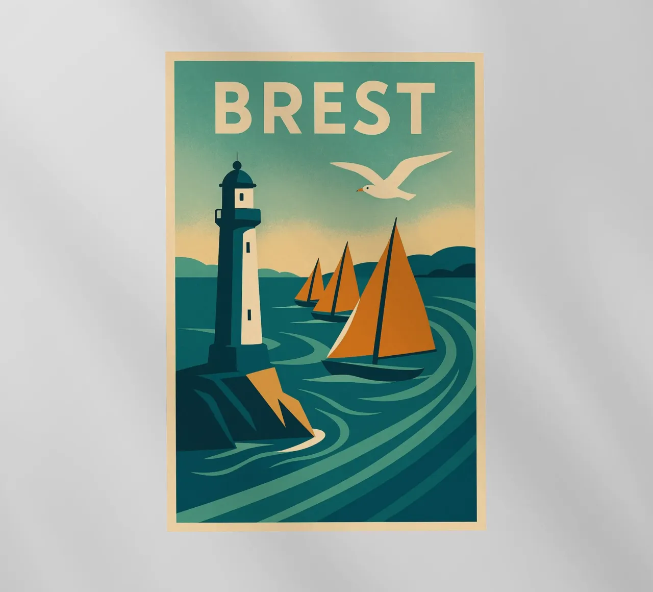 Poster d'epoca di Brest - Faro e regata pellicola backlit da JETLAG | affiches voyage