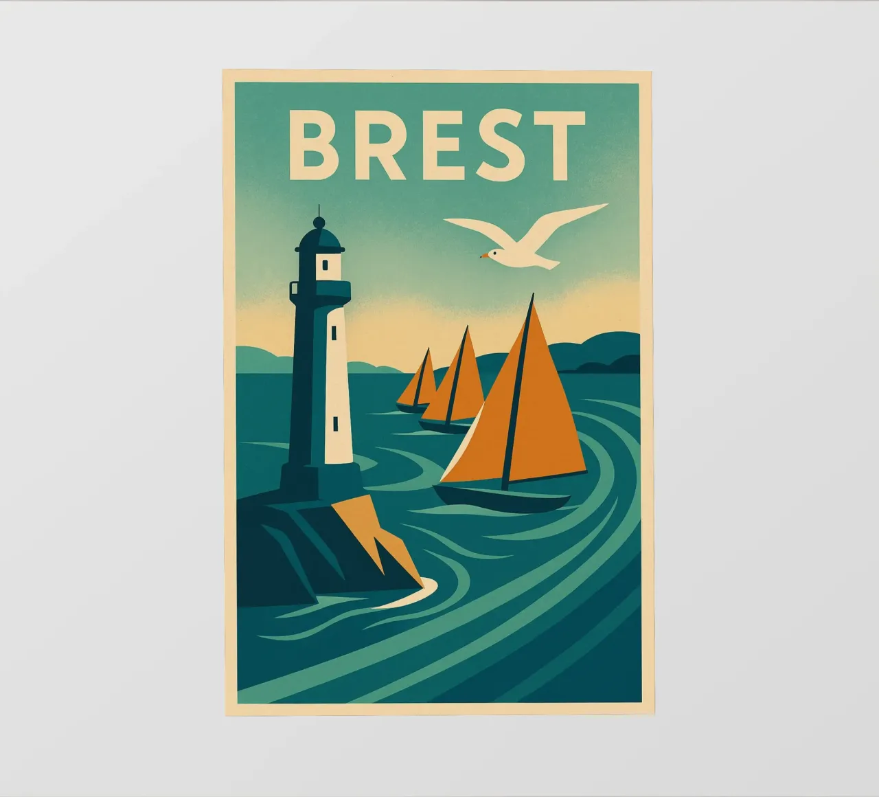 Poster d'epoca di Brest - Faro e regata pellicola backlit da JETLAG | affiches voyage
