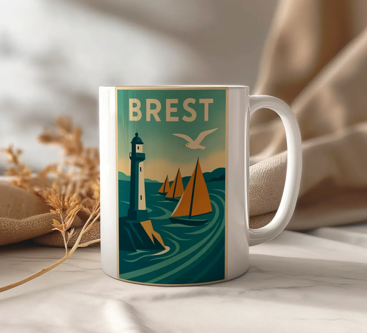 Poster d'epoca di Brest - Faro e regata tazza in ceramica da JETLAG | affiches voyage