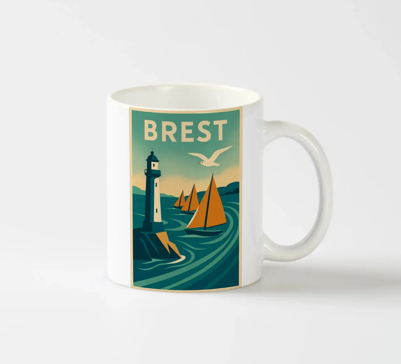 Poster d'epoca di Brest - Faro e regata tazza in ceramica da JETLAG | affiches voyage