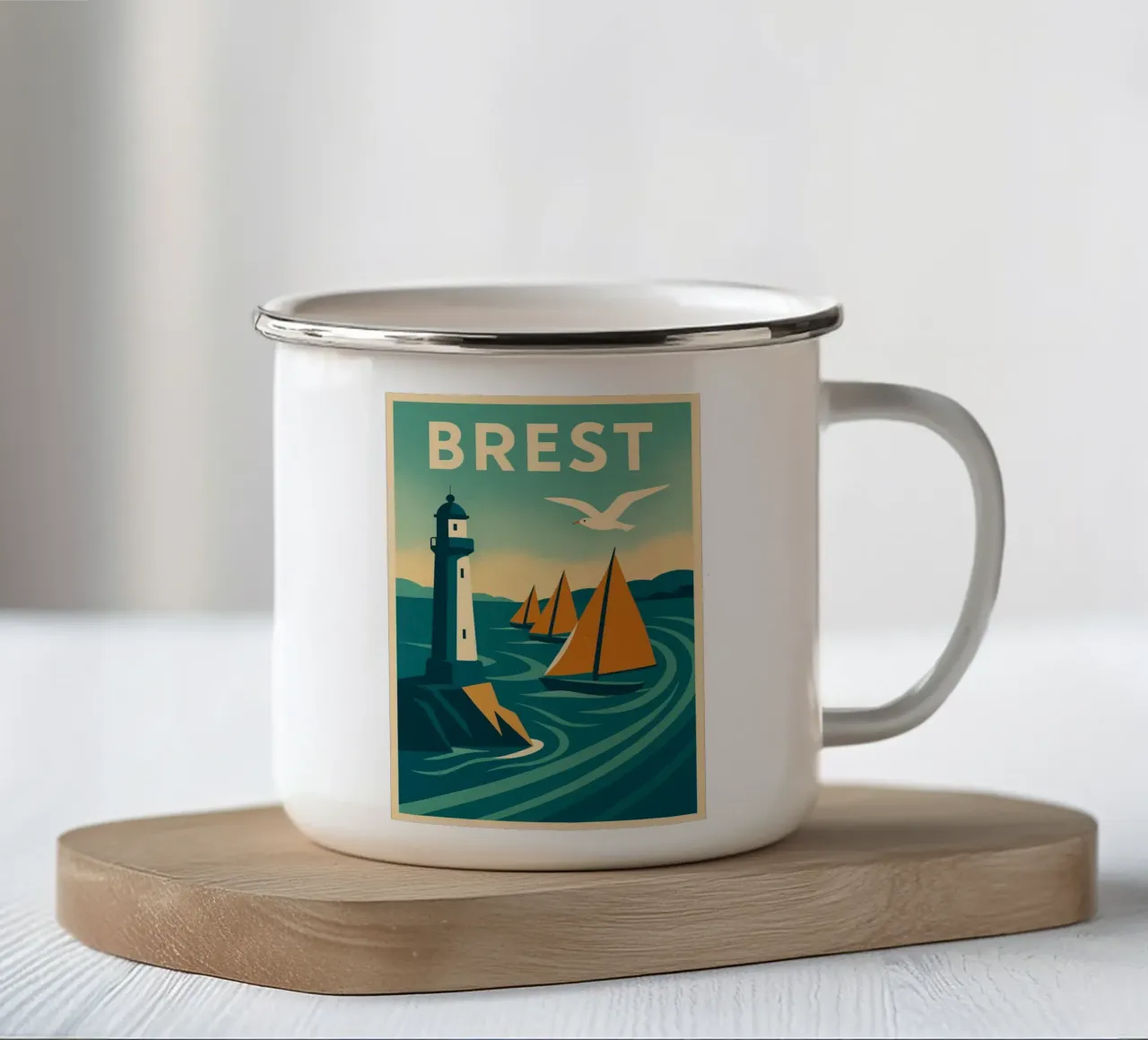 Poster d'epoca di Brest - Faro e regata tazza in smalto da JETLAG | affiches voyage