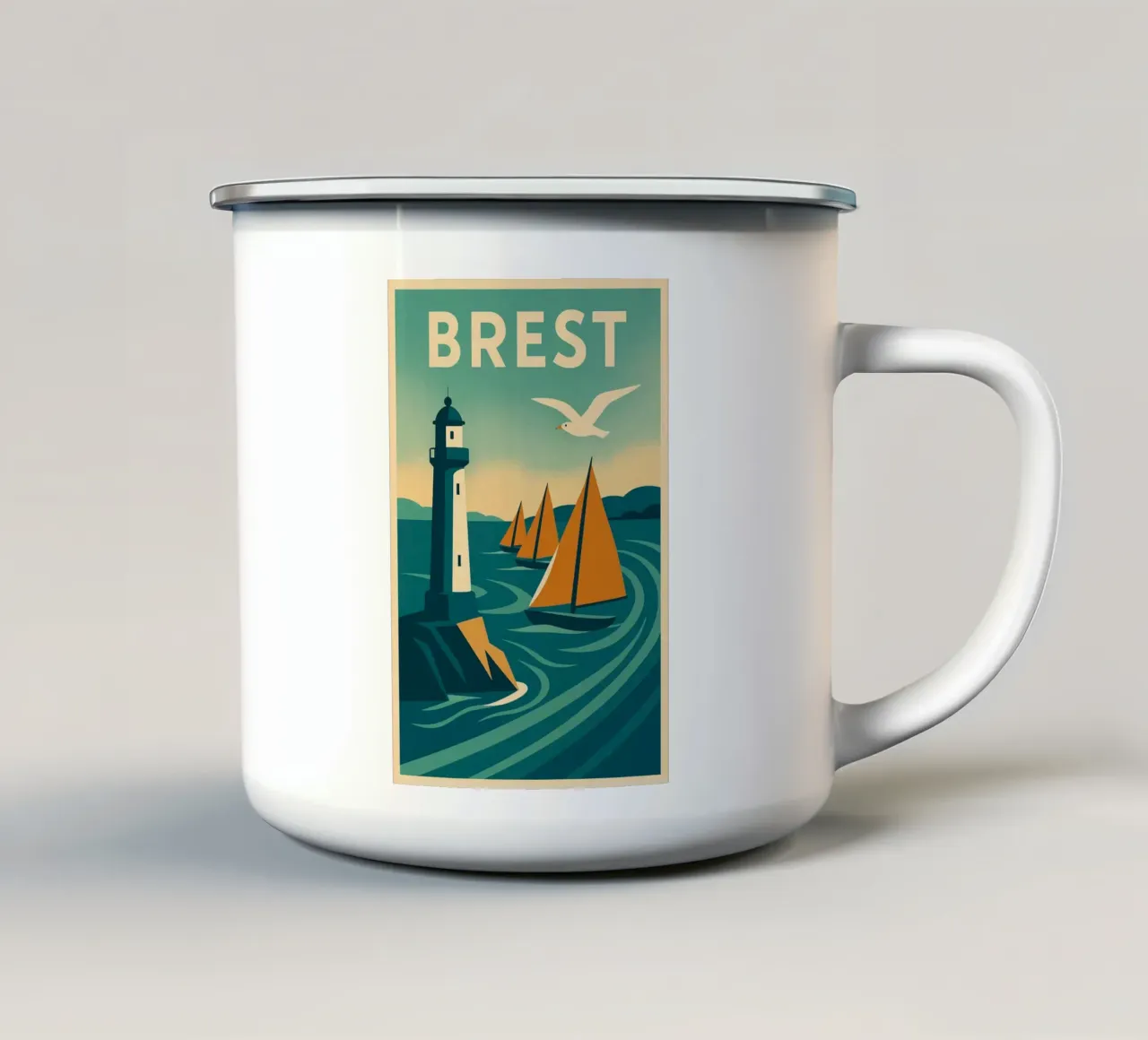 Poster d'epoca di Brest - Faro e regata tazza in smalto da JETLAG | affiches voyage