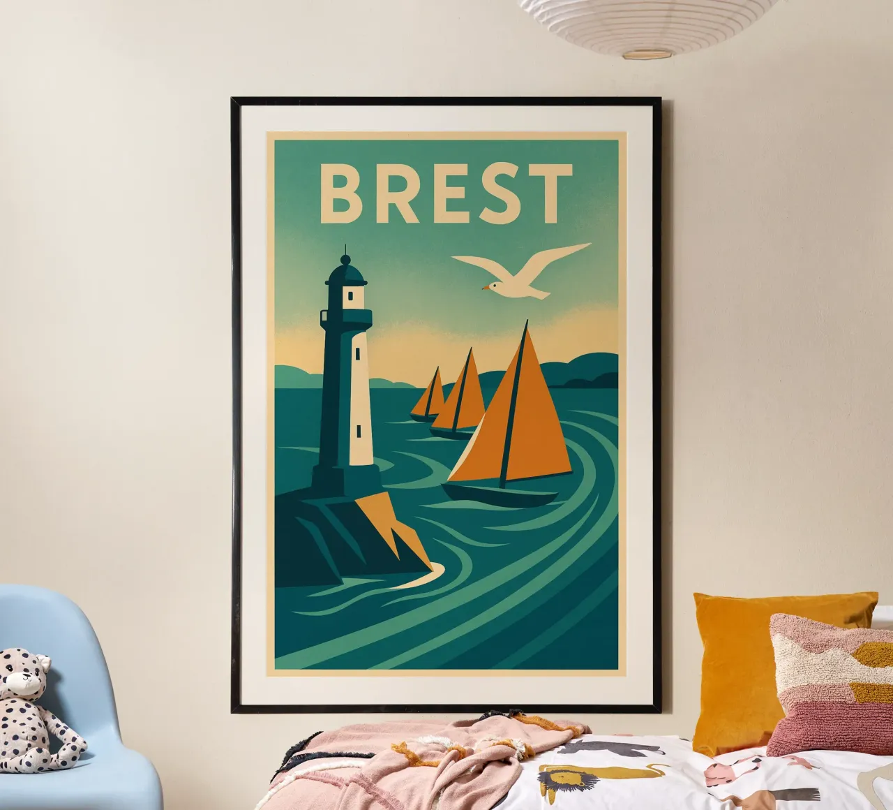 Poster d'epoca di Brest - Faro e regata poster con telaio in plastica da JETLAG | affiches voyage