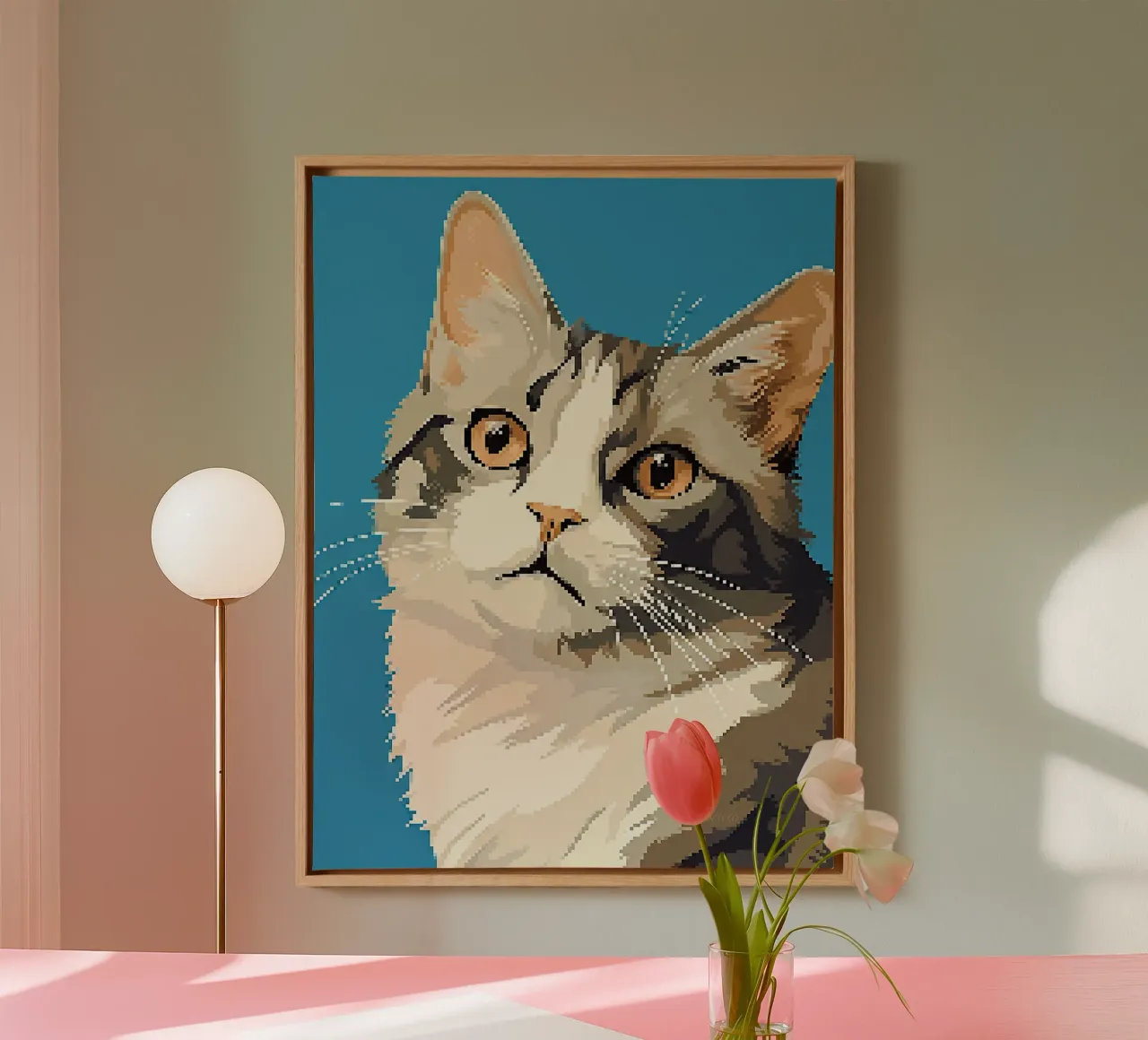 gatto felino baffi orecchie pelliccia animale domestico tela con Cornice a cassetta da Karin M Fried