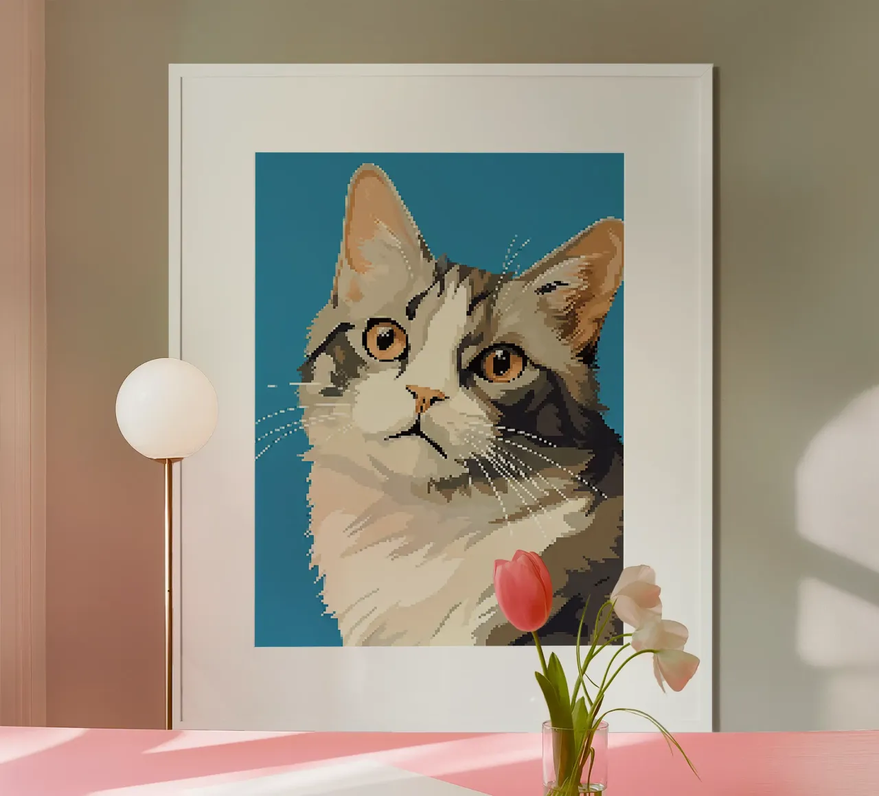 gatto felino baffi orecchie pelliccia animale domestico poster con telaio in plastica da Karin M Fried