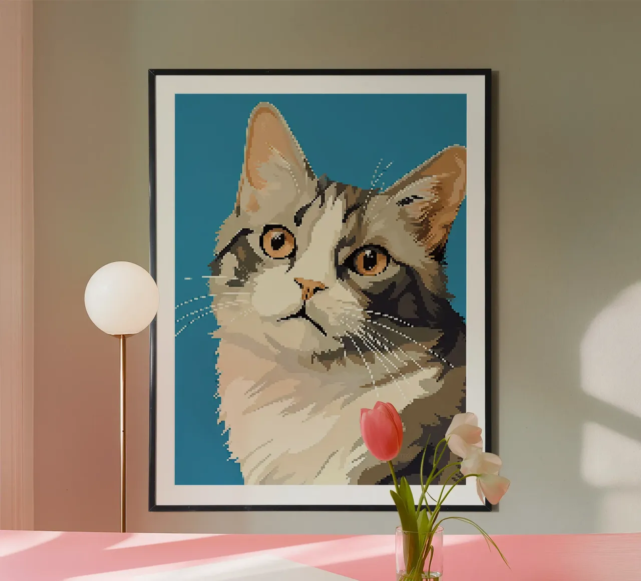 gatto felino baffi orecchie pelliccia animale domestico poster con telaio in plastica da Karin M Fried