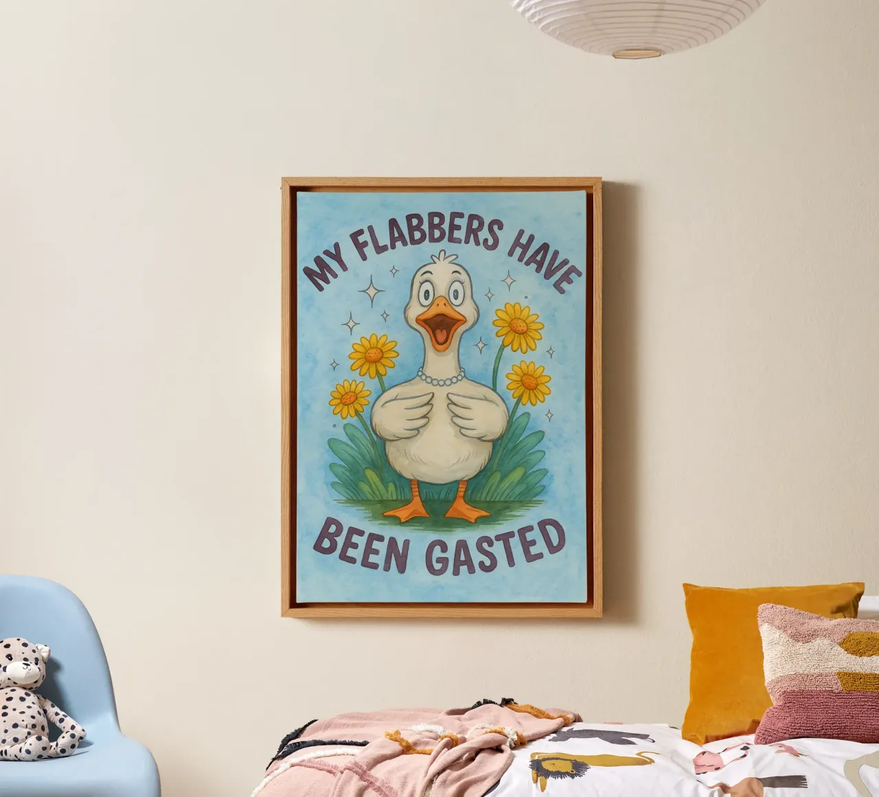 my flabers have funny duck canvas with Floater frame by limous