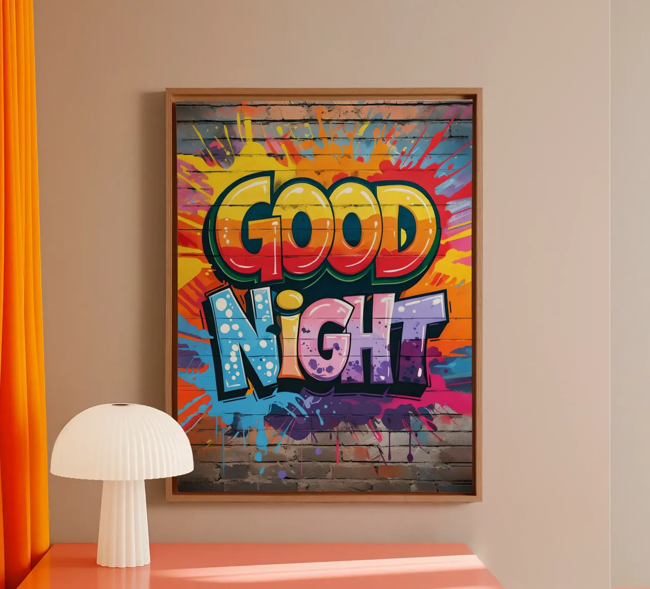 Goedenacht Graffiti Kunst canvas met Baklijst van 🥝 KIWI STORE