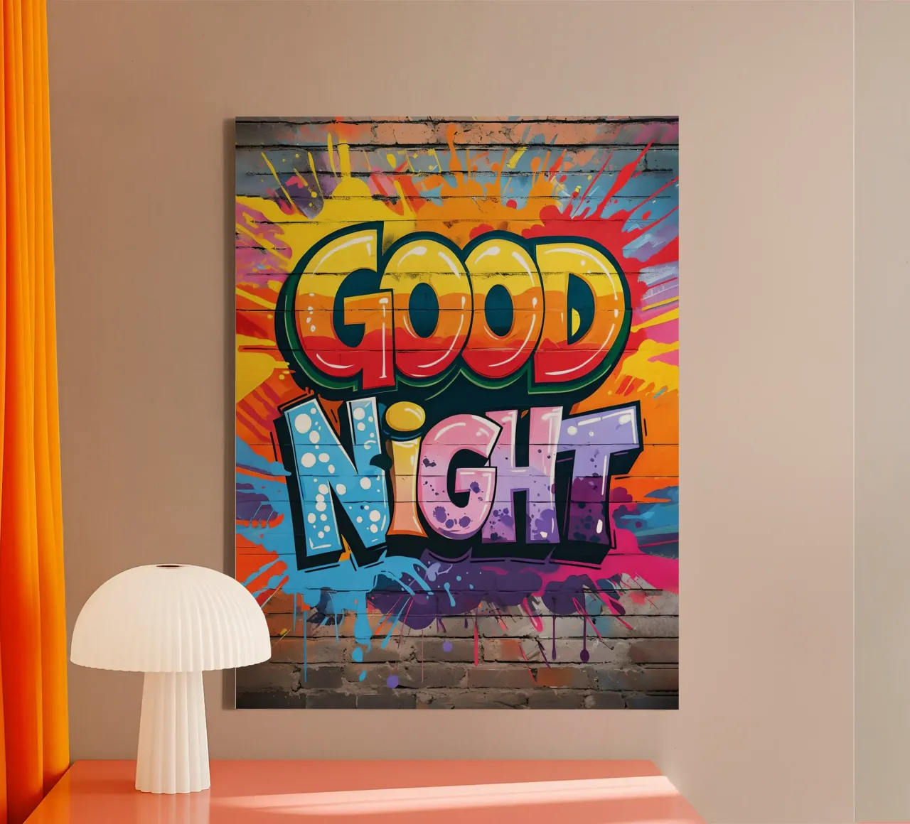 Goedenacht Graffiti Kunst canvas met Baklijst van 🥝 KIWI STORE