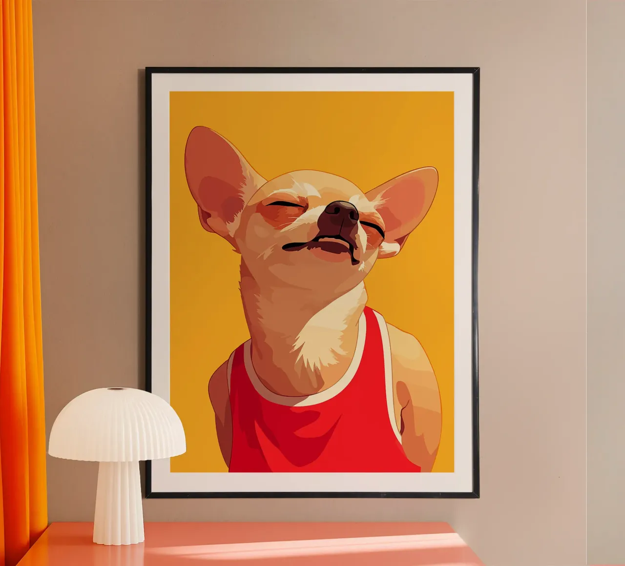chihuahua cane occhiali da sole occhi chiusi poster con telaio in alluminio da Frank J Weissmuller