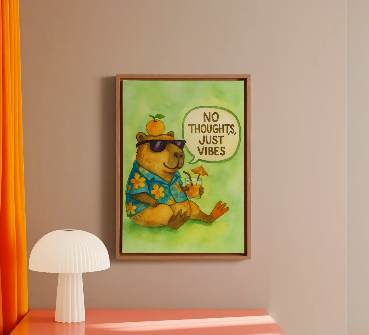 no tought just vibes funny bear canvas with Floater frame by limous