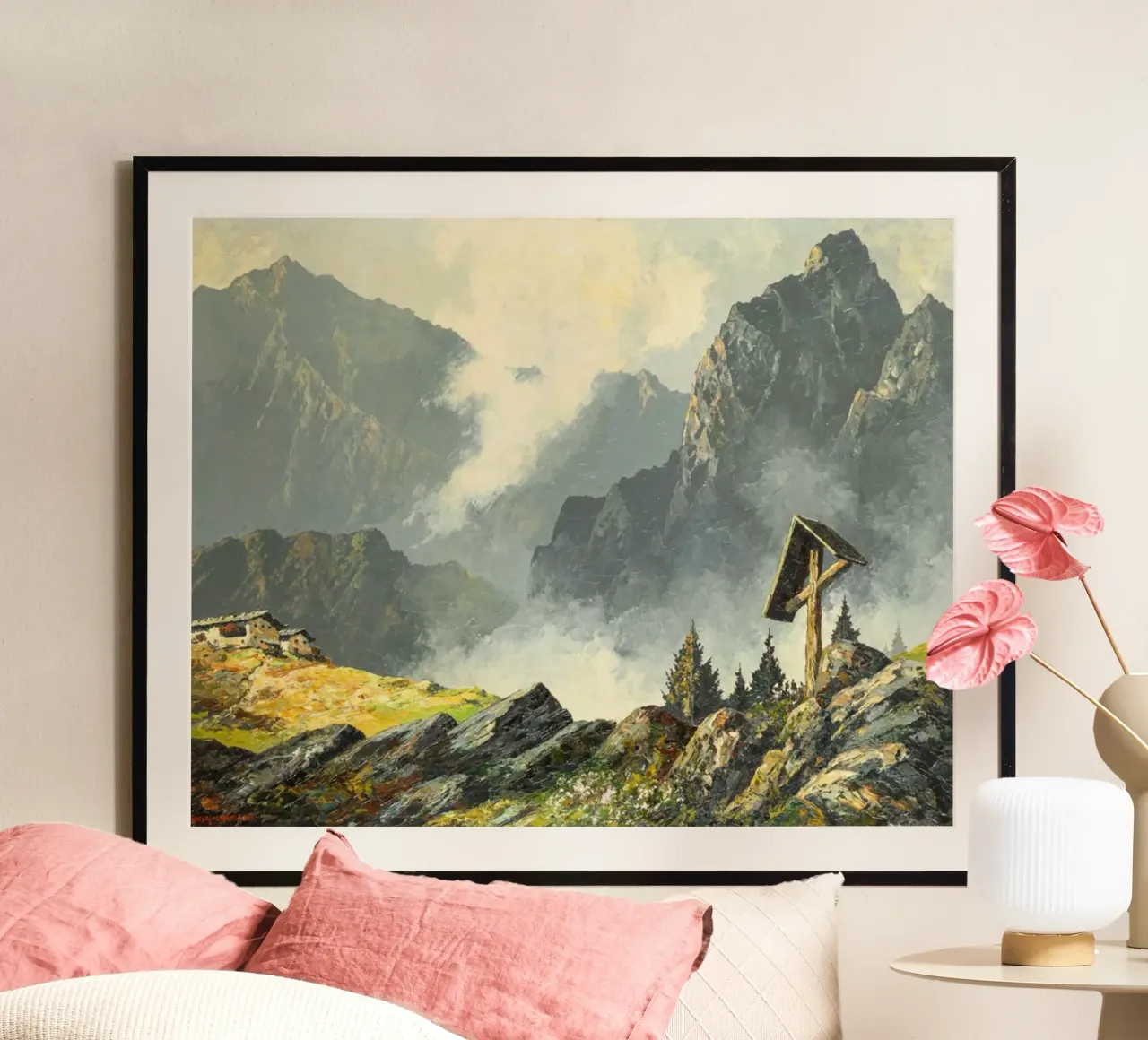 casa sulla scogliera poster con telaio in legno da iding store