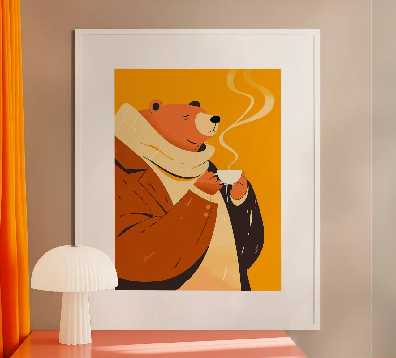 orso animale sciarpa caffè tè poster con telaio in alluminio da Franziska Richter
