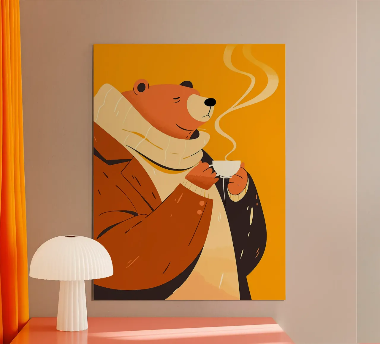 orso animale sciarpa caffè tè poster con telaio in alluminio da Franziska Richter