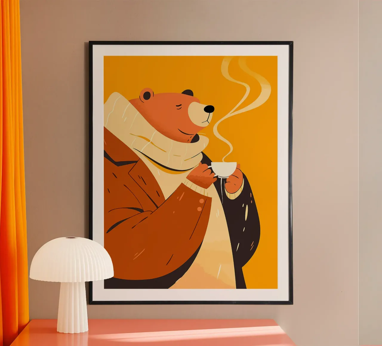 orso animale sciarpa caffè tè poster con telaio in alluminio da Franziska Richter
