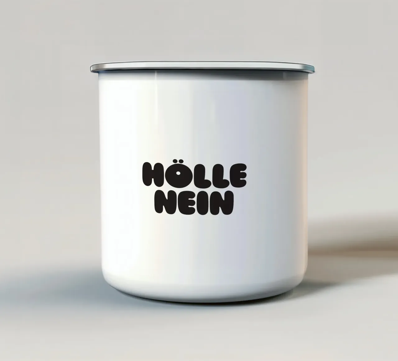 Hölle Nein tazza in smalto da Verplanungsagentur