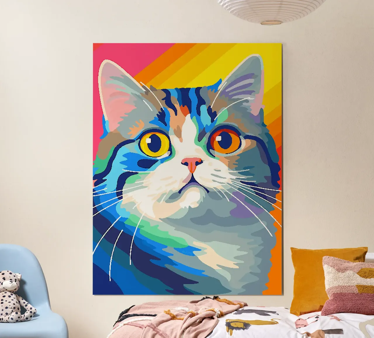 gatto animale animale domestico colorato baffi felini poster con telaio in legno da Elly Neubauer