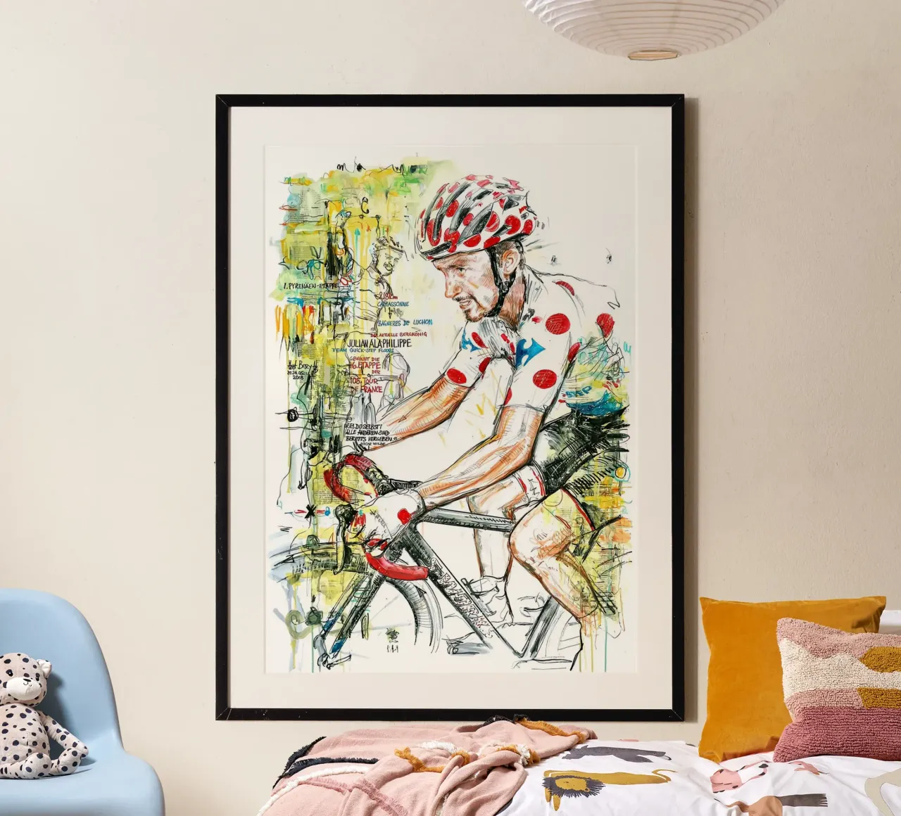 Maglia Polkadots Julian Alaphilippe poster con telaio in legno da SPECIAL SHOP GENTHO UK