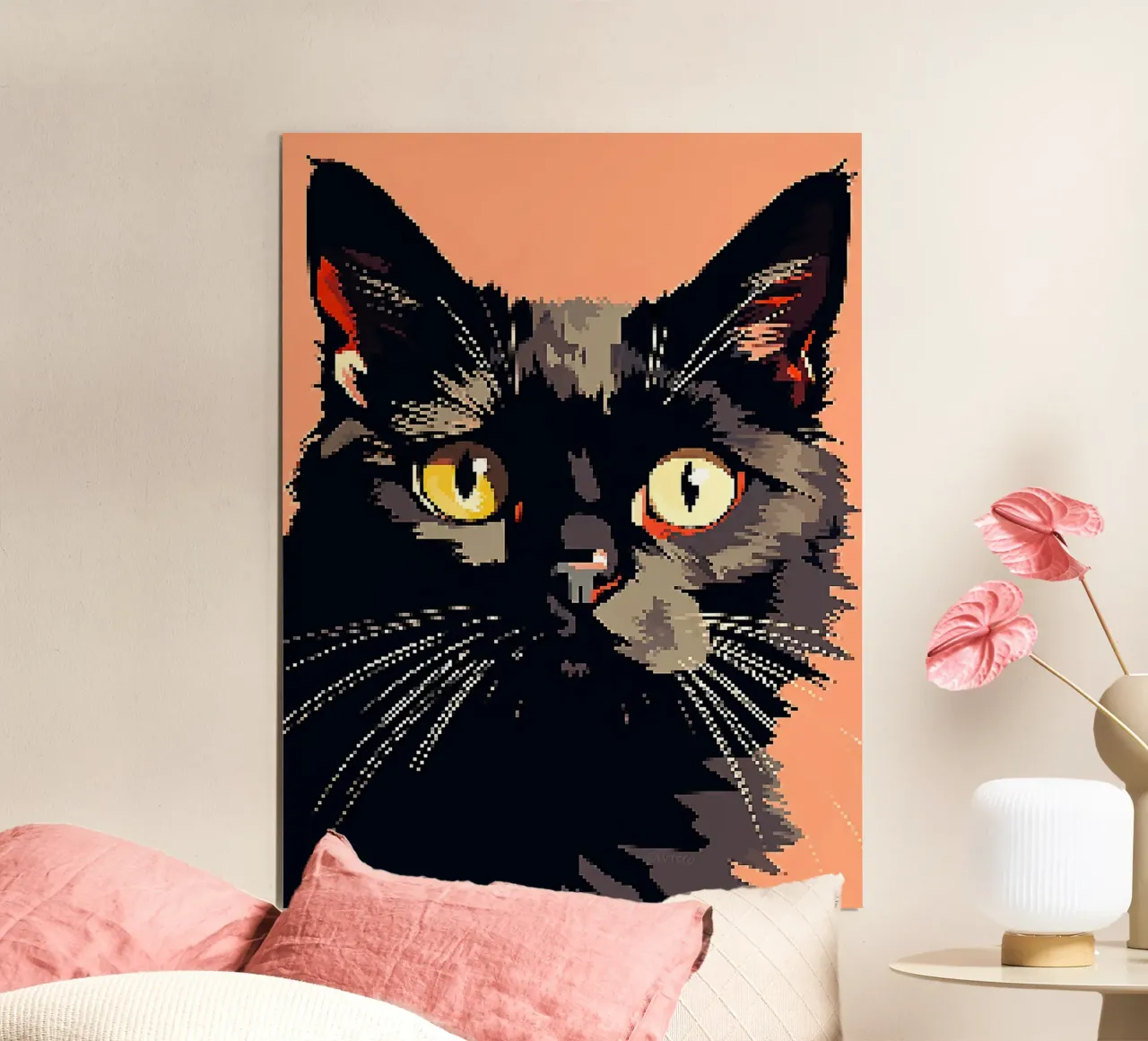 Pixel gatto felino animale domestico baffi poster con telaio in legno da Lukas Hoffmann