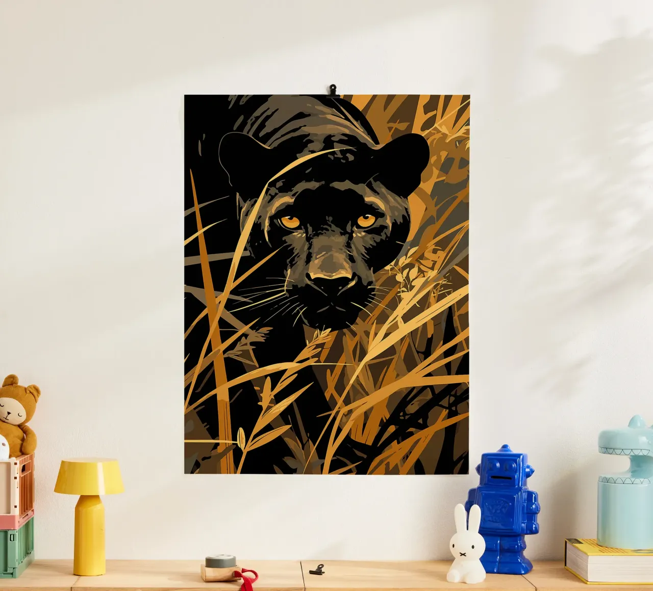 pantera jungla follaje vida salvaje gran felino poster con marco de madera de Lukas Hoffmann