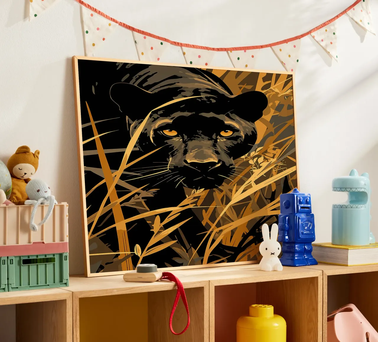 pantera jungla follaje vida salvaje gran felino poster con marco de madera de Lukas Hoffmann