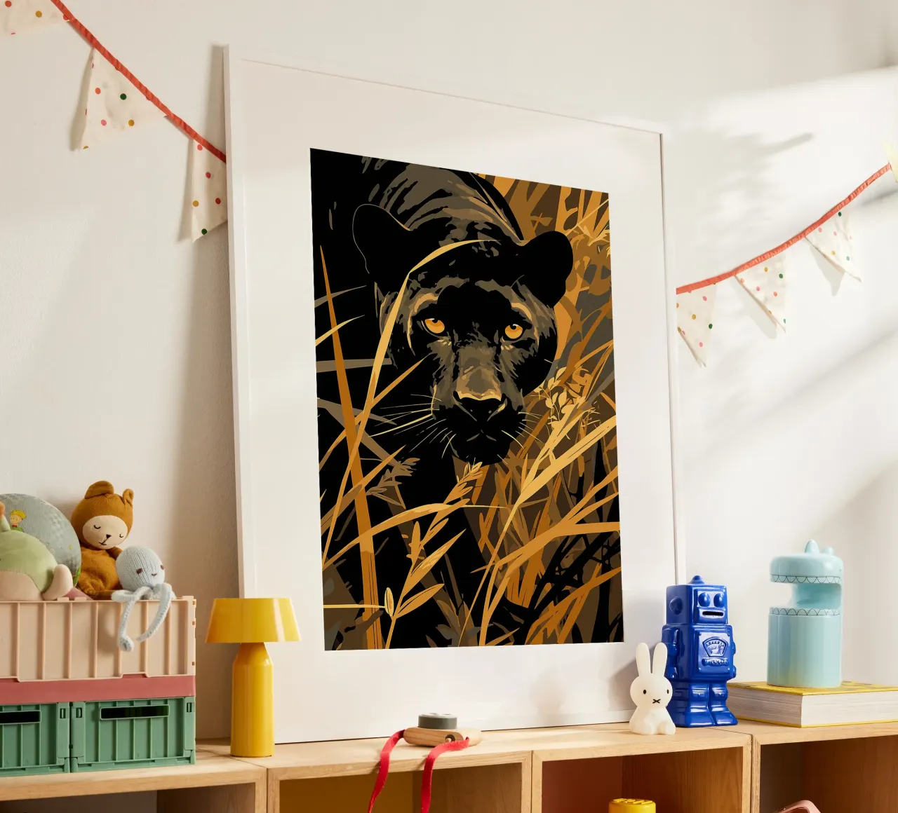 pantera jungla follaje vida salvaje gran felino poster con marco de madera de Lukas Hoffmann