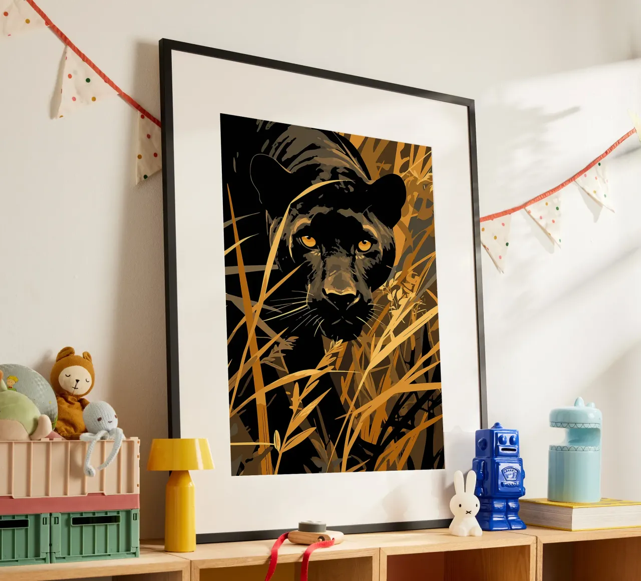 pantera jungla follaje vida salvaje gran felino poster con marco de madera de Lukas Hoffmann