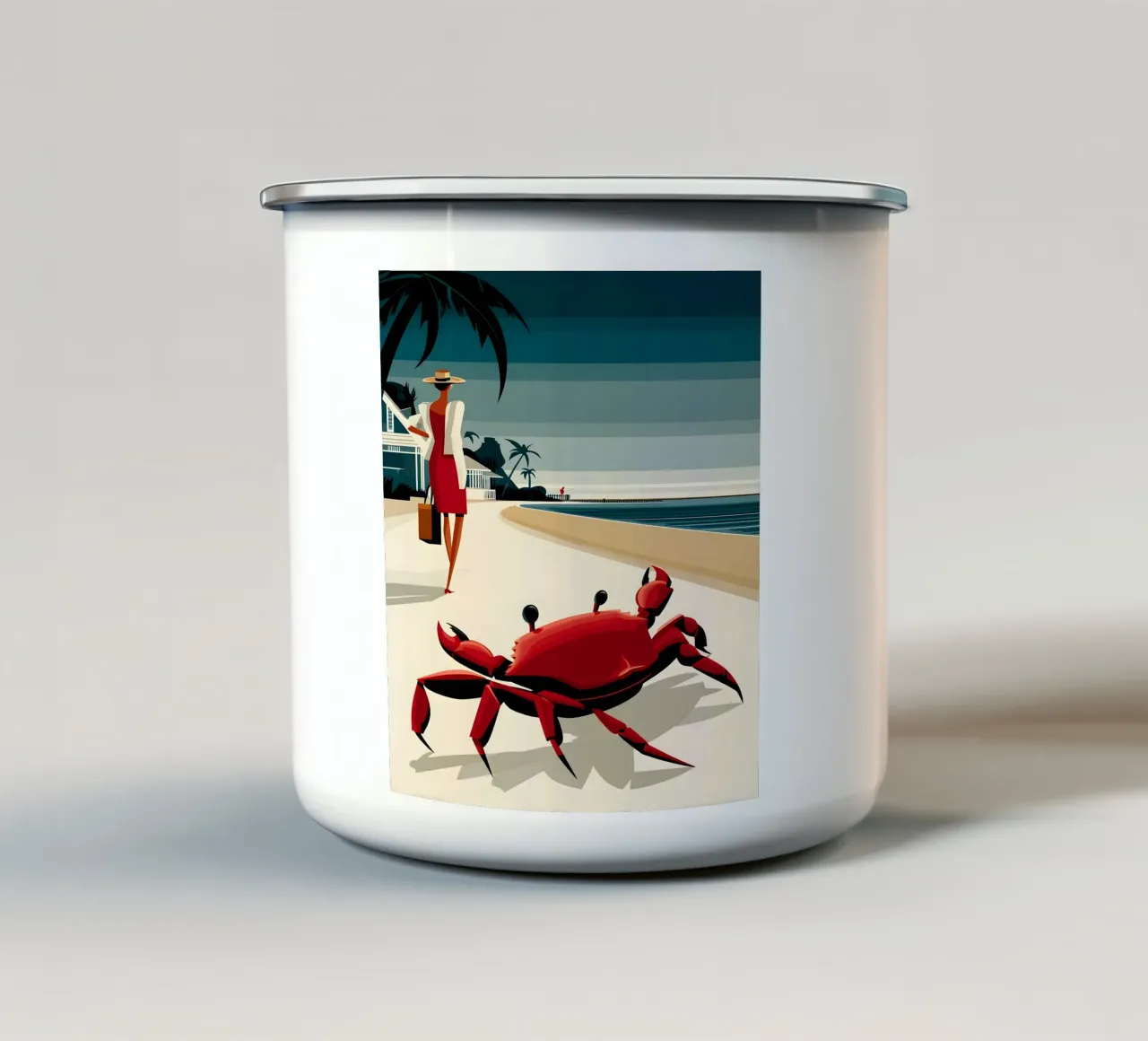 Il granchio sulla spiaggia tazza in smalto da M-Ulrich-Digital Art