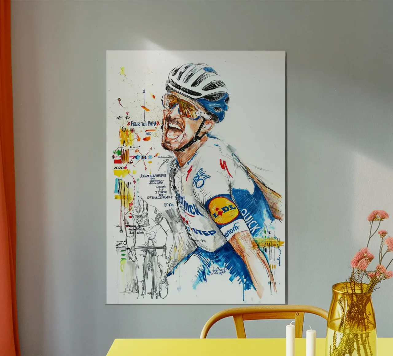Julian Alaphilippe Deceuninck Quick Step poster con telaio in legno da SPECIAL SHOP GENTHO UK