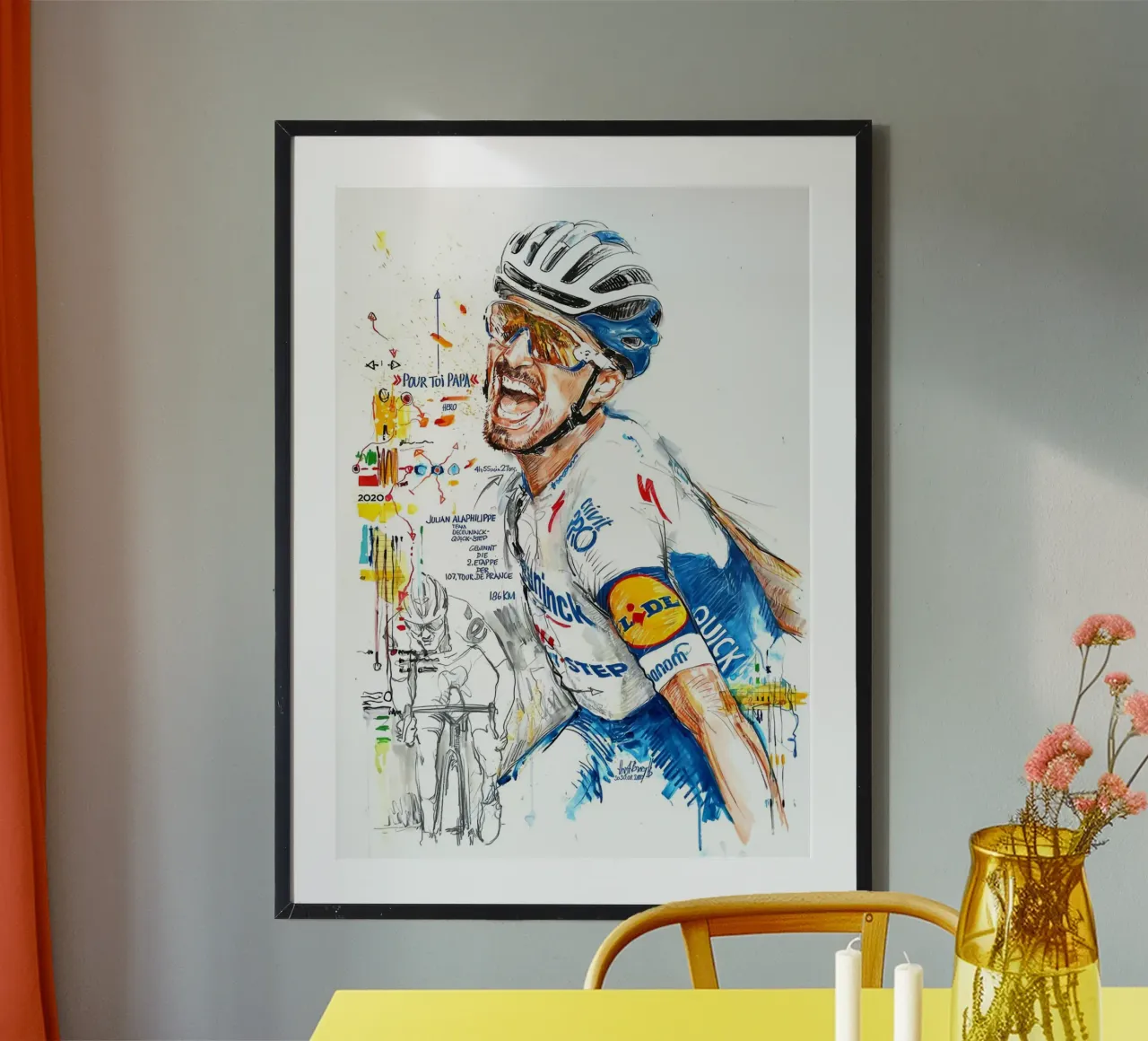 Julian Alaphilippe Deceuninck Quick Step poster con telaio in legno da SPECIAL SHOP GENTHO UK