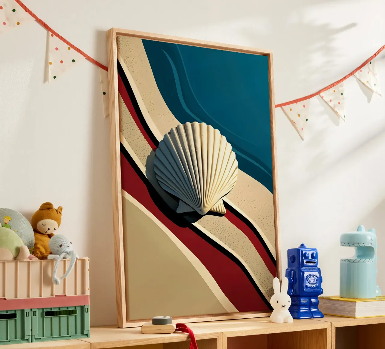 De sint-jakobsschelp op het strand canvas met Baklijst van M-Ulrich-Digital Art