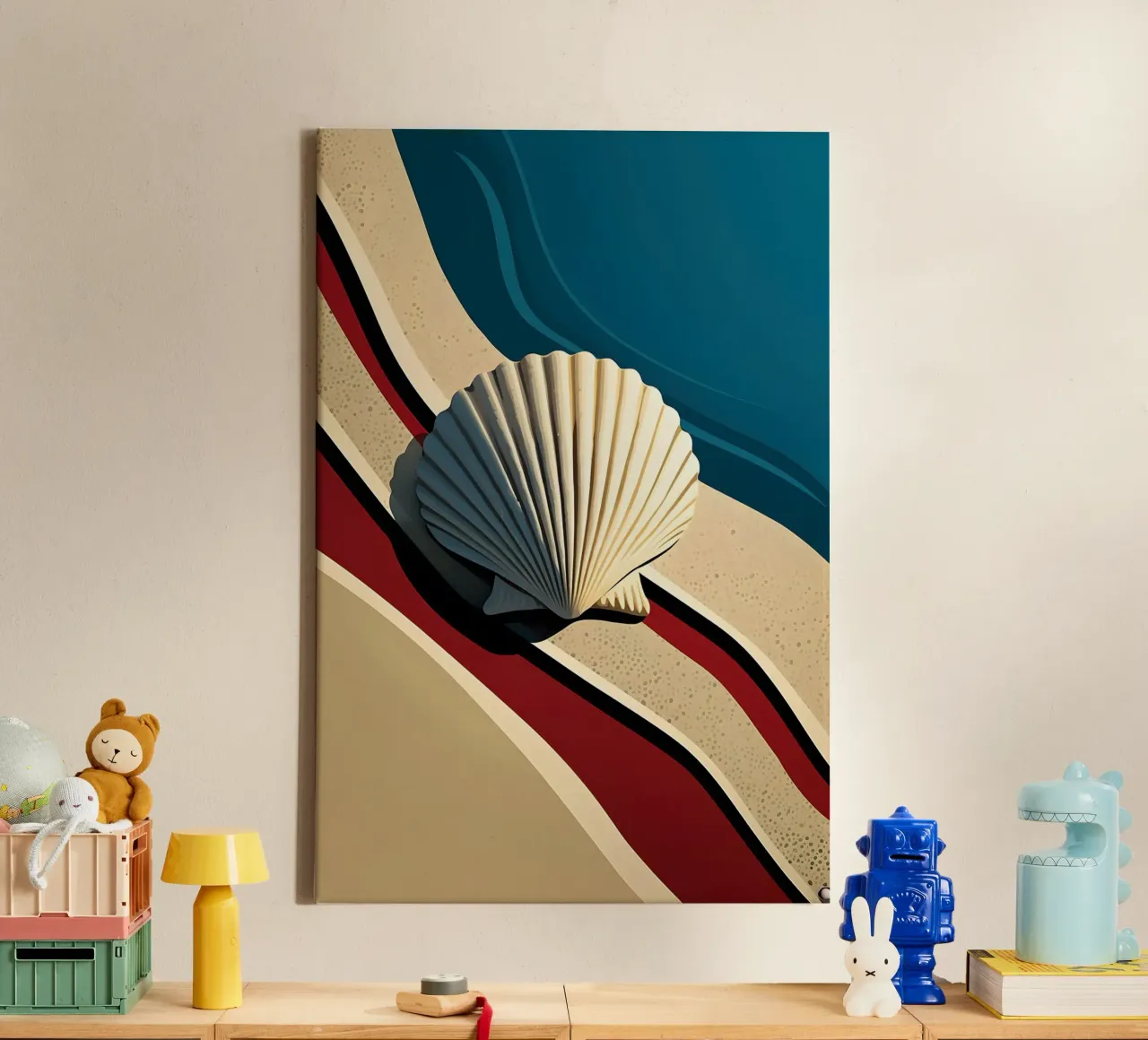 De sint-jakobsschelp op het strand canvas met Baklijst van M-Ulrich-Digital Art