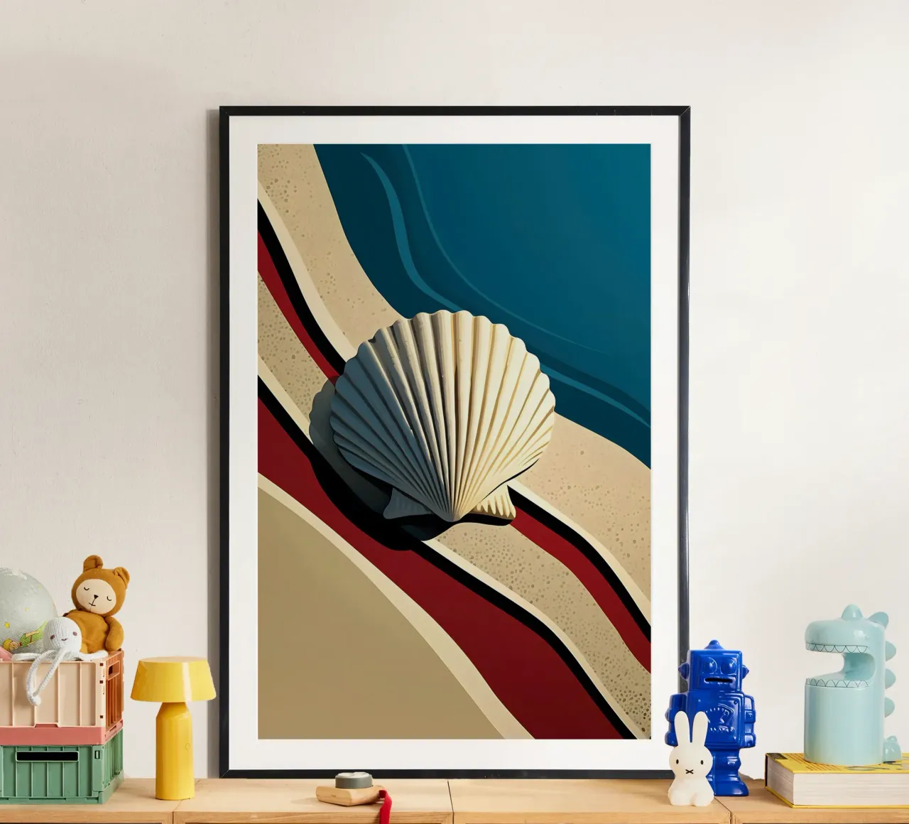 De sint-jakobsschelp op het strand poster met aluminium frame van M-Ulrich-Digital Art