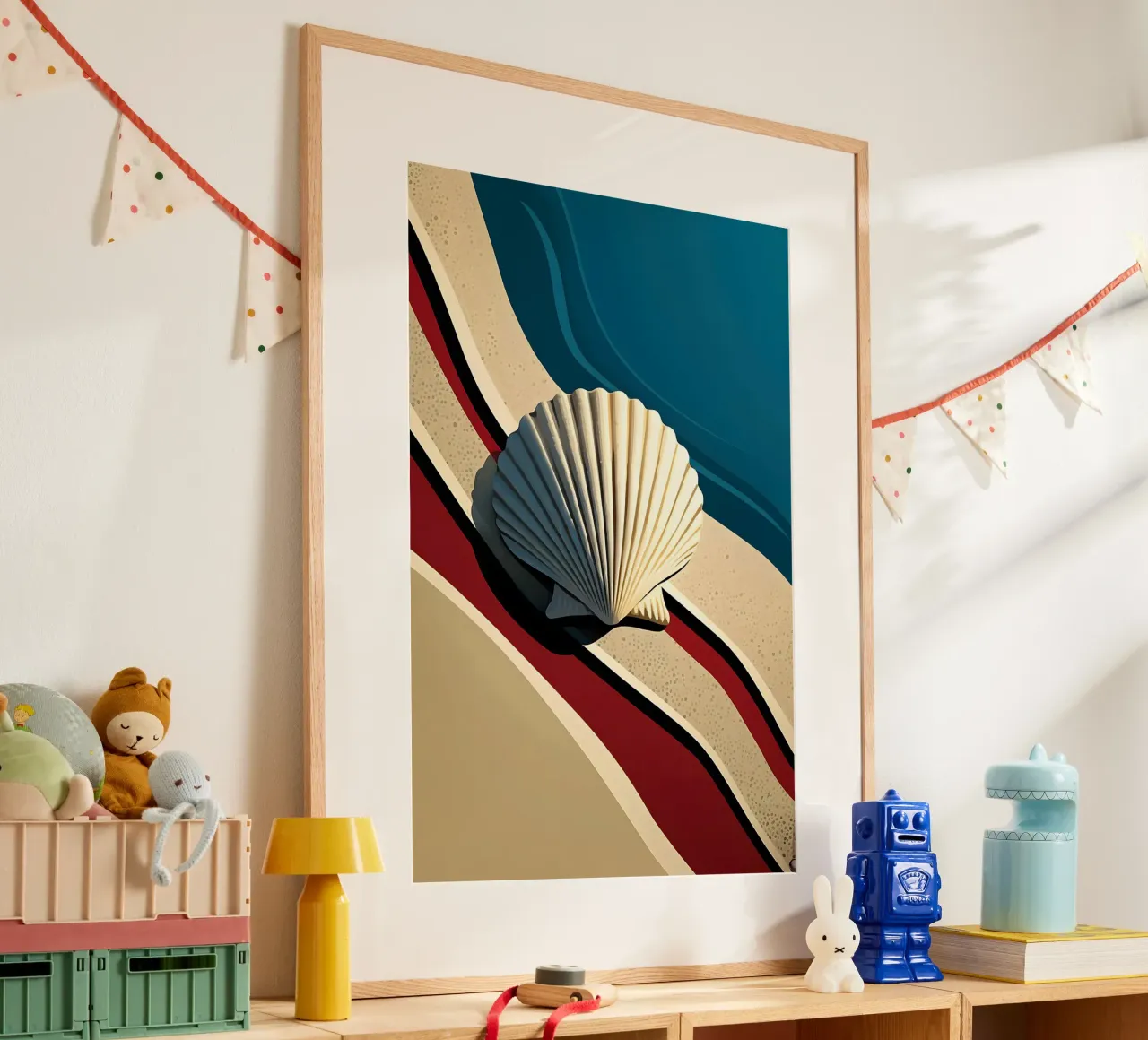 De sint-jakobsschelp op het strand poster met aluminium frame van M-Ulrich-Digital Art
