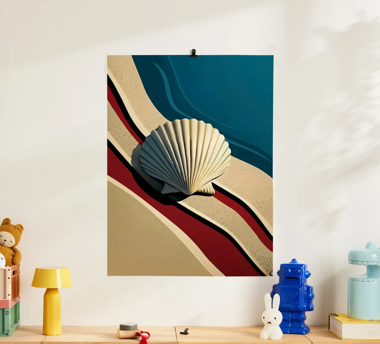 De sint-jakobsschelp op het strand poster met aluminium frame van M-Ulrich-Digital Art