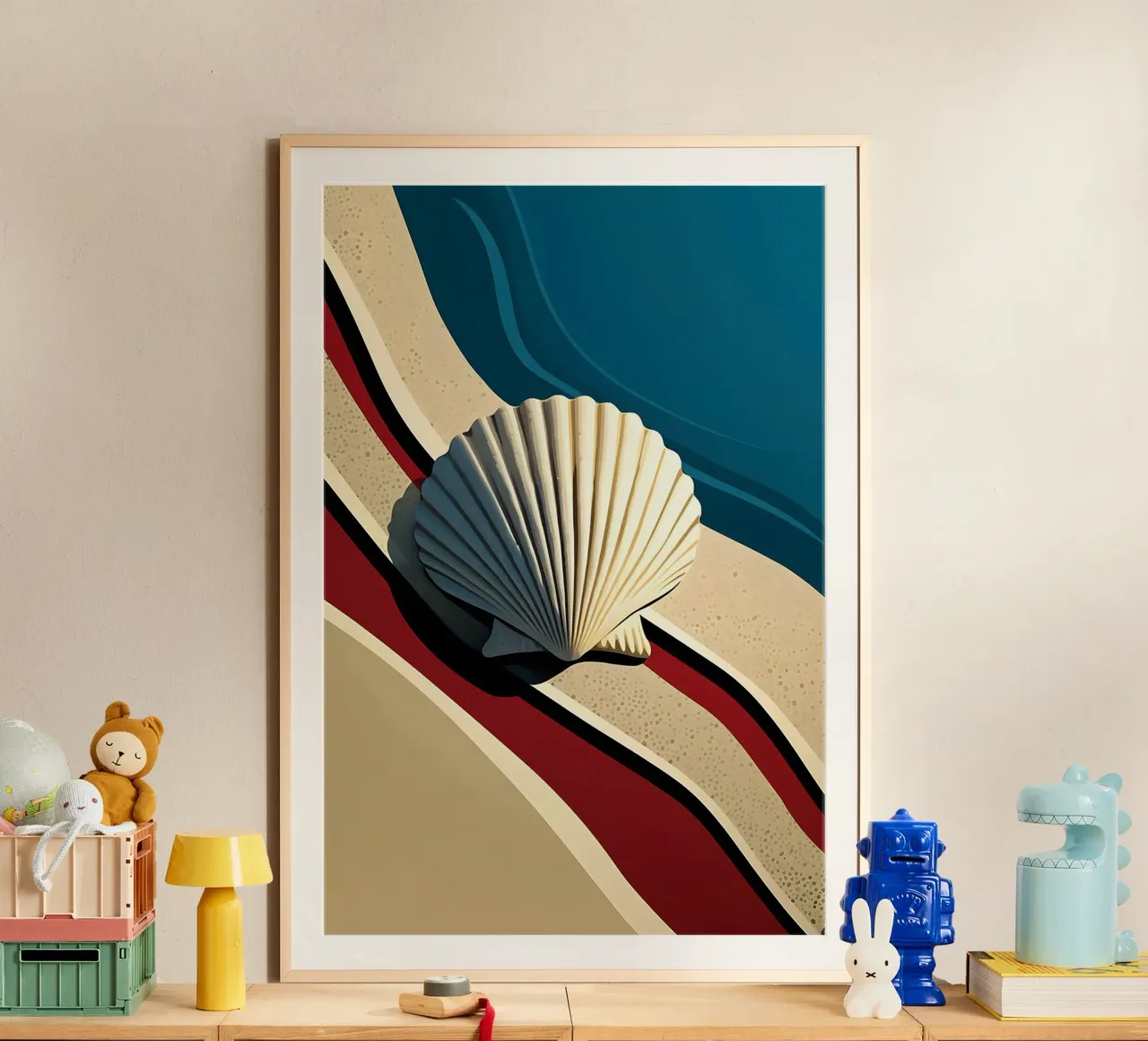 De sint-jakobsschelp op het strand poster met aluminium frame van M-Ulrich-Digital Art