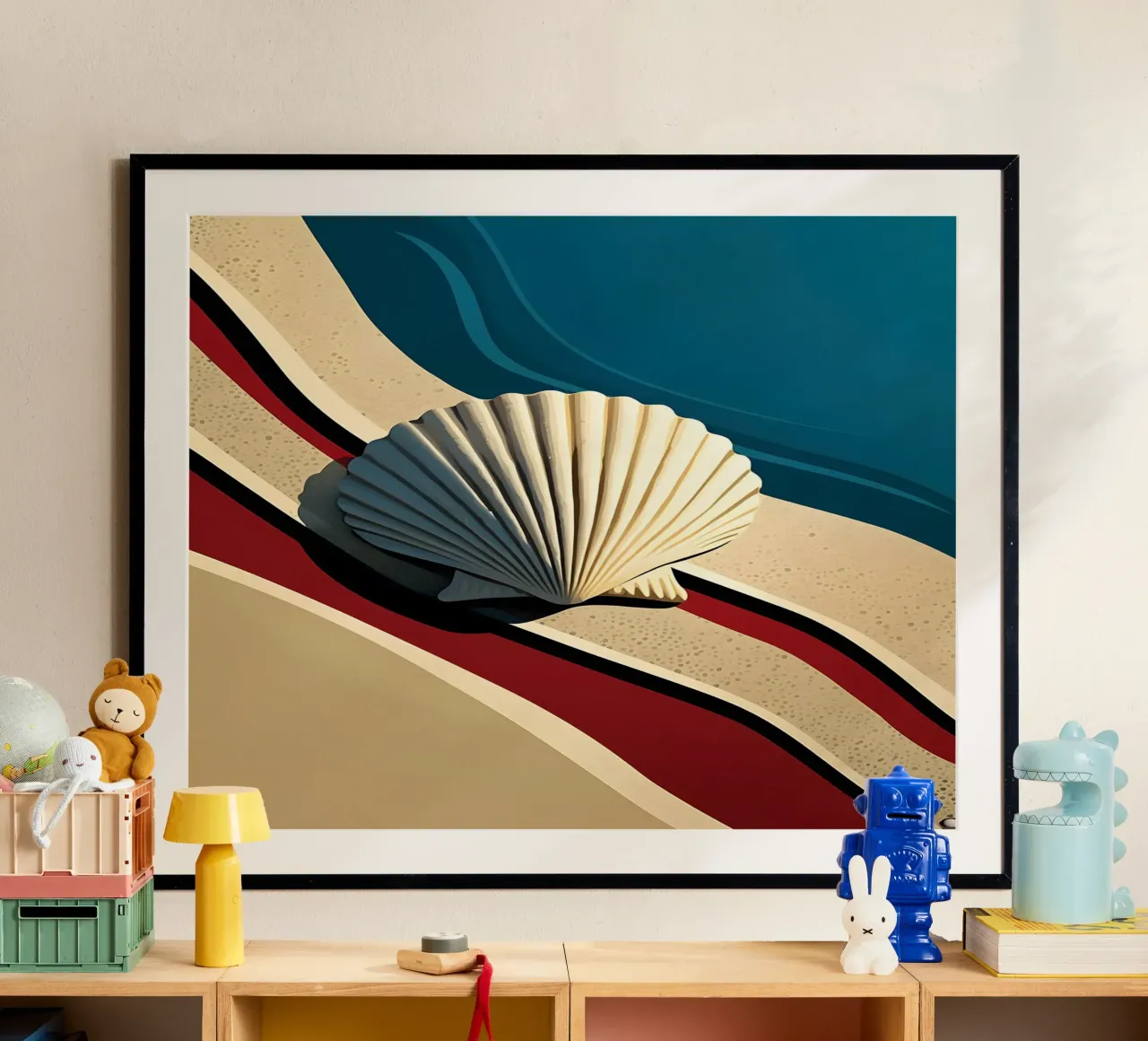 De sint-jakobsschelp op het strand poster met aluminium frame van M-Ulrich-Digital Art